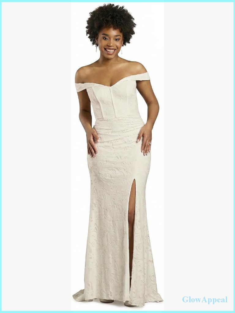 Off The Shoulder Lace Corset Bodice A Line Wedding Dress With Side Slit